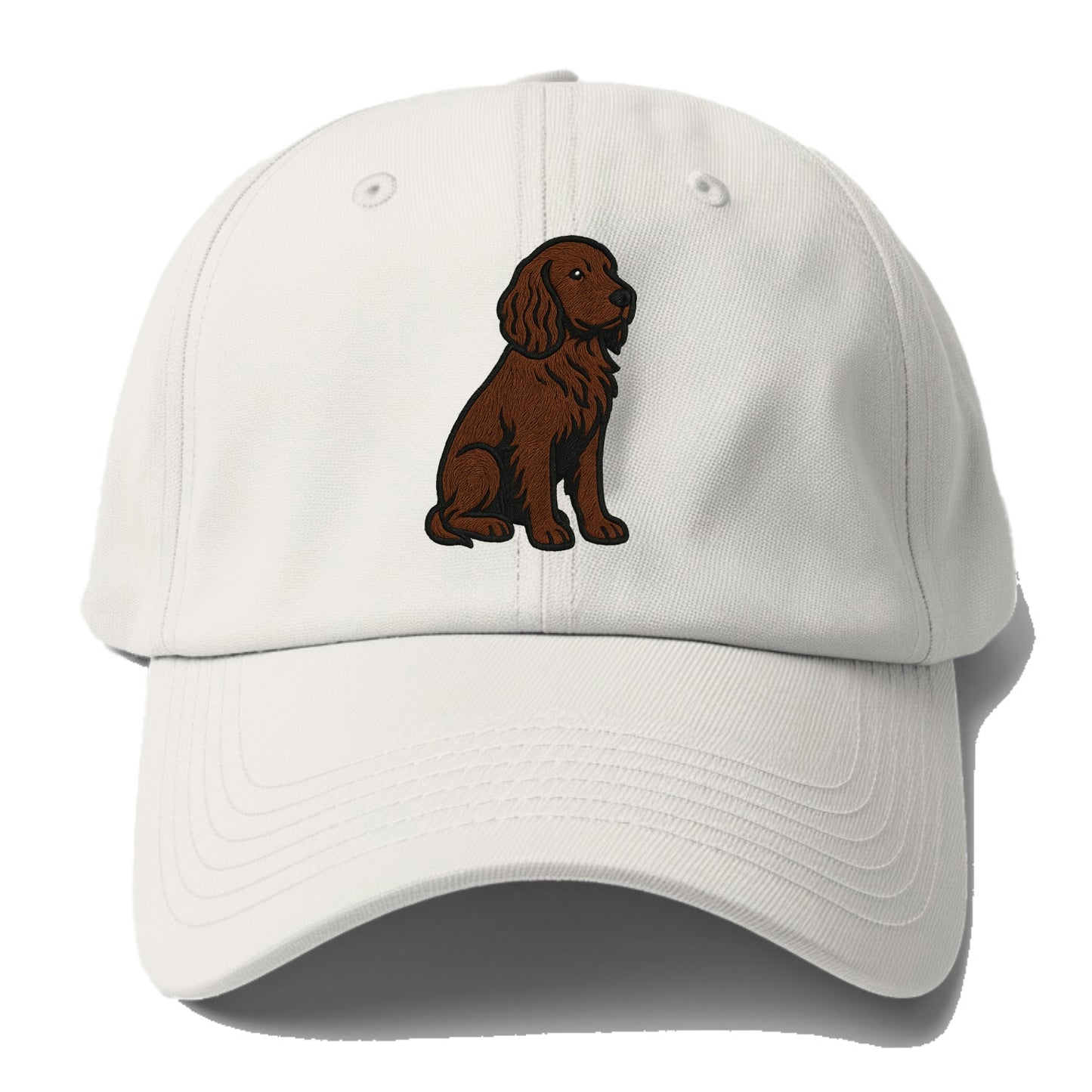 Field Spaniel - Liver colored embroidered sitting design - Baseball Cap - Off White