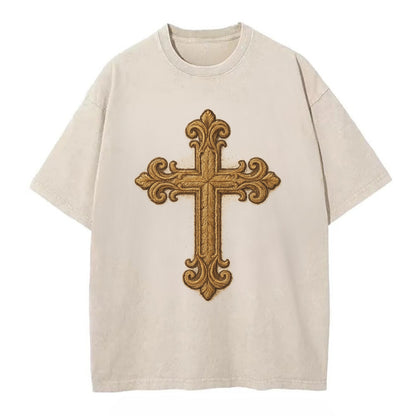 Baroque Cross  - Vintage T-shirt - Off White