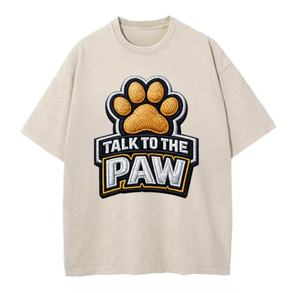 TALK TO THE PAW - raised paw in tan , sassy pet - Vintage T-shirt - Off White