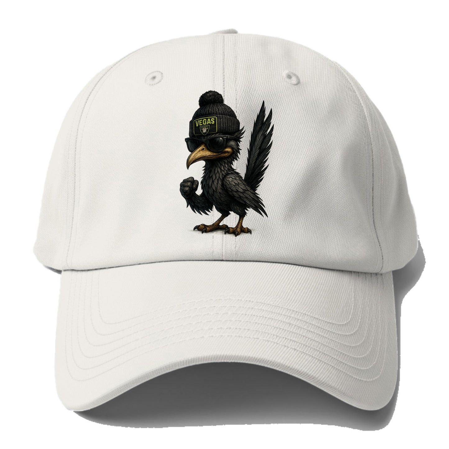 Vegas Roadrunner wearing Raiders beanie with neon patch and wayfarer - Baseball Cap For Big Heads - Off White