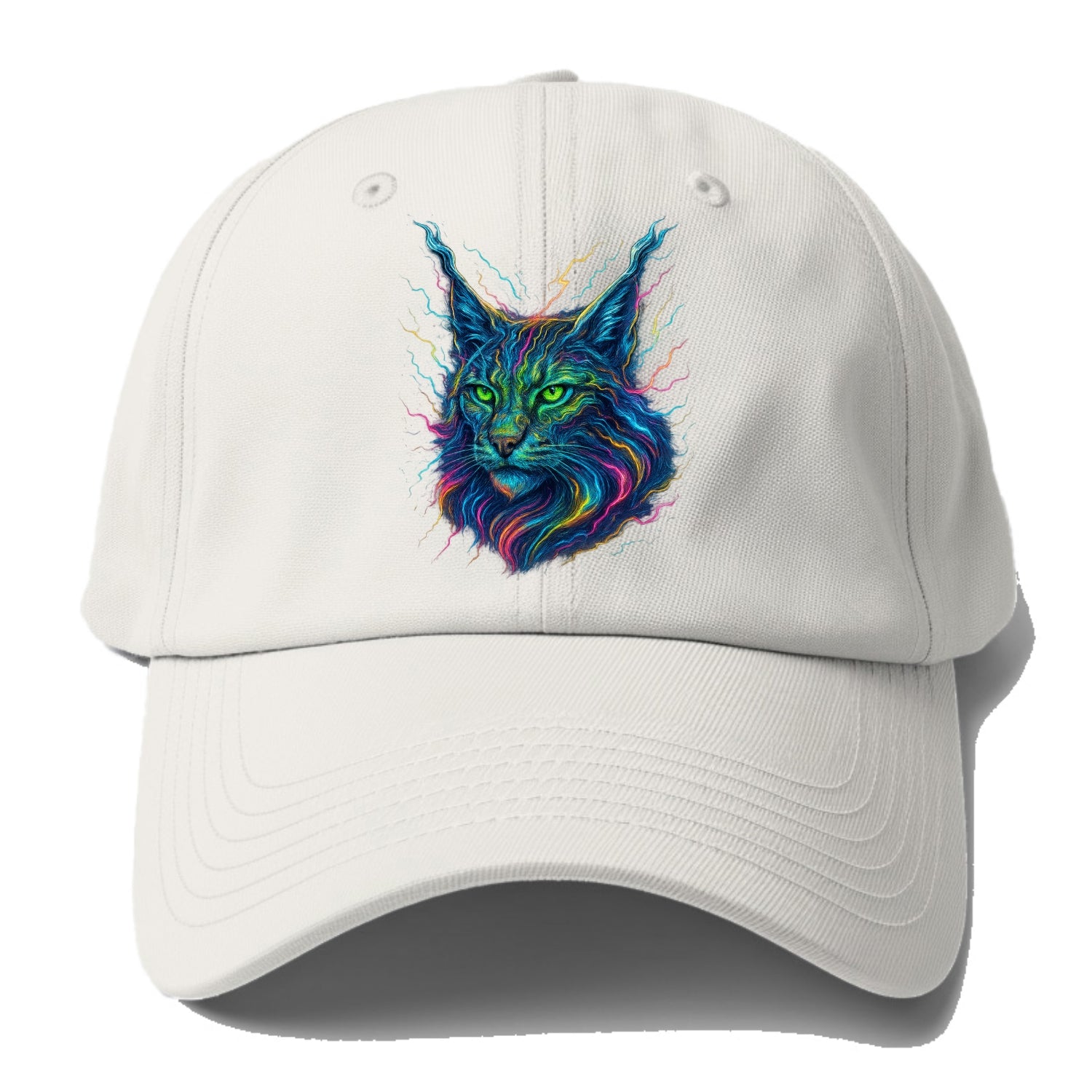 Wild lynx with ear tufts transforming into liquid mercury flows, silver and gold - Baseball Cap - Off White