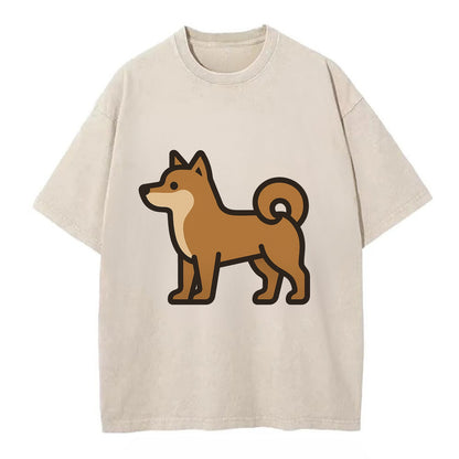 Shiba Inu - Red sesame flat side profile - Vintage T-shirt - Off White