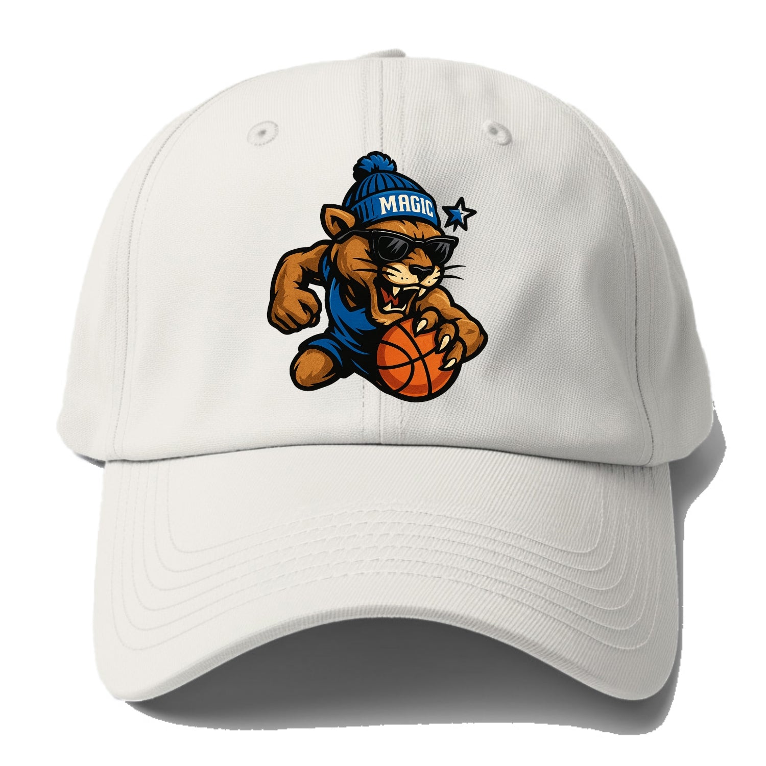 Florida Panther wearing Magic beanie with star wand patch and wayfarer sunglasses - Baseball Cap - Off White