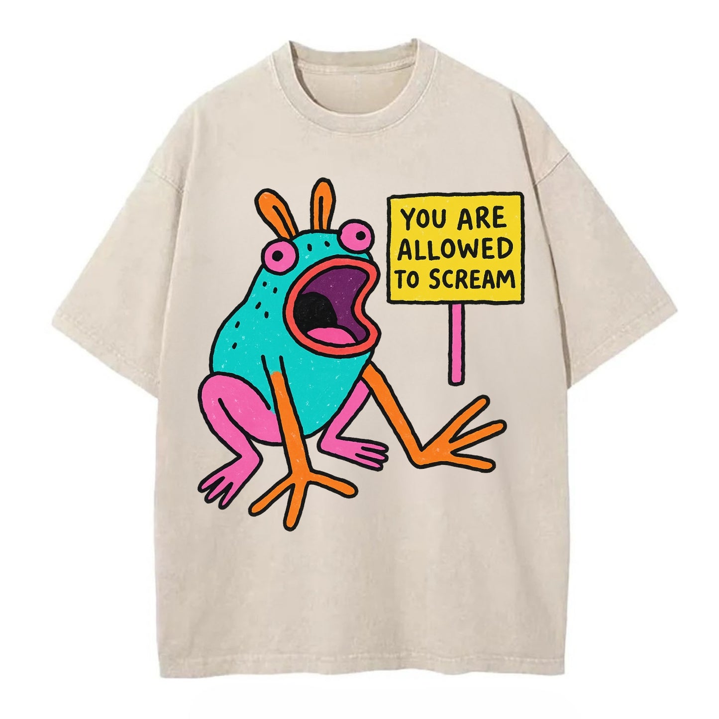 YOU ARE ALLOWED TO SCREAM | Open-mouthed frog mid-scream - Vintage T-shirt - Off White