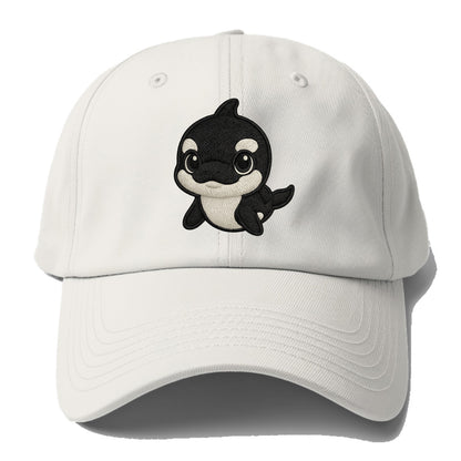 Baby Orca - black and white pattern, white eye patch, front-facing, curious and - Baseball Cap - Off White