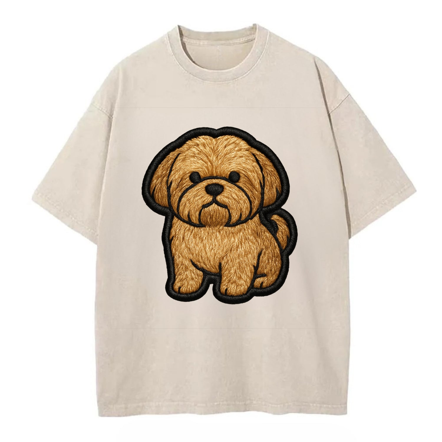 Shih Tzu - Minimalist fluffy design with - Vintage T-shirt - Off White