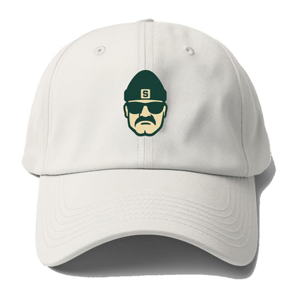 East Lansing Spartan wearing Michigan State beanie with S patch - Baseball Cap - Off White