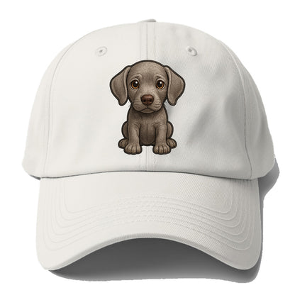 Baby Weimaraner Puppy - silver-gray coat, amber eyes, sleek body, front-facing, - Baseball Cap - Off White