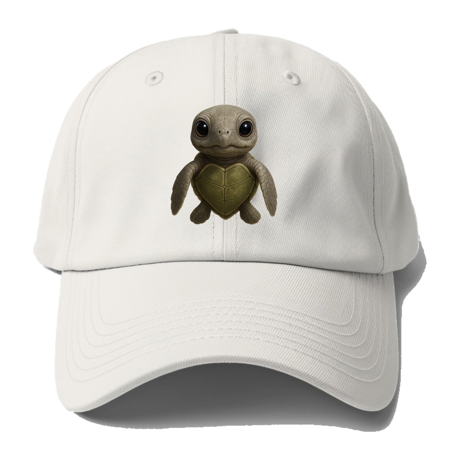 Baby Olive Ridley Turtle - olive green shell, heart-shaped carapace, bright eyes, - Baseball Cap - Off White