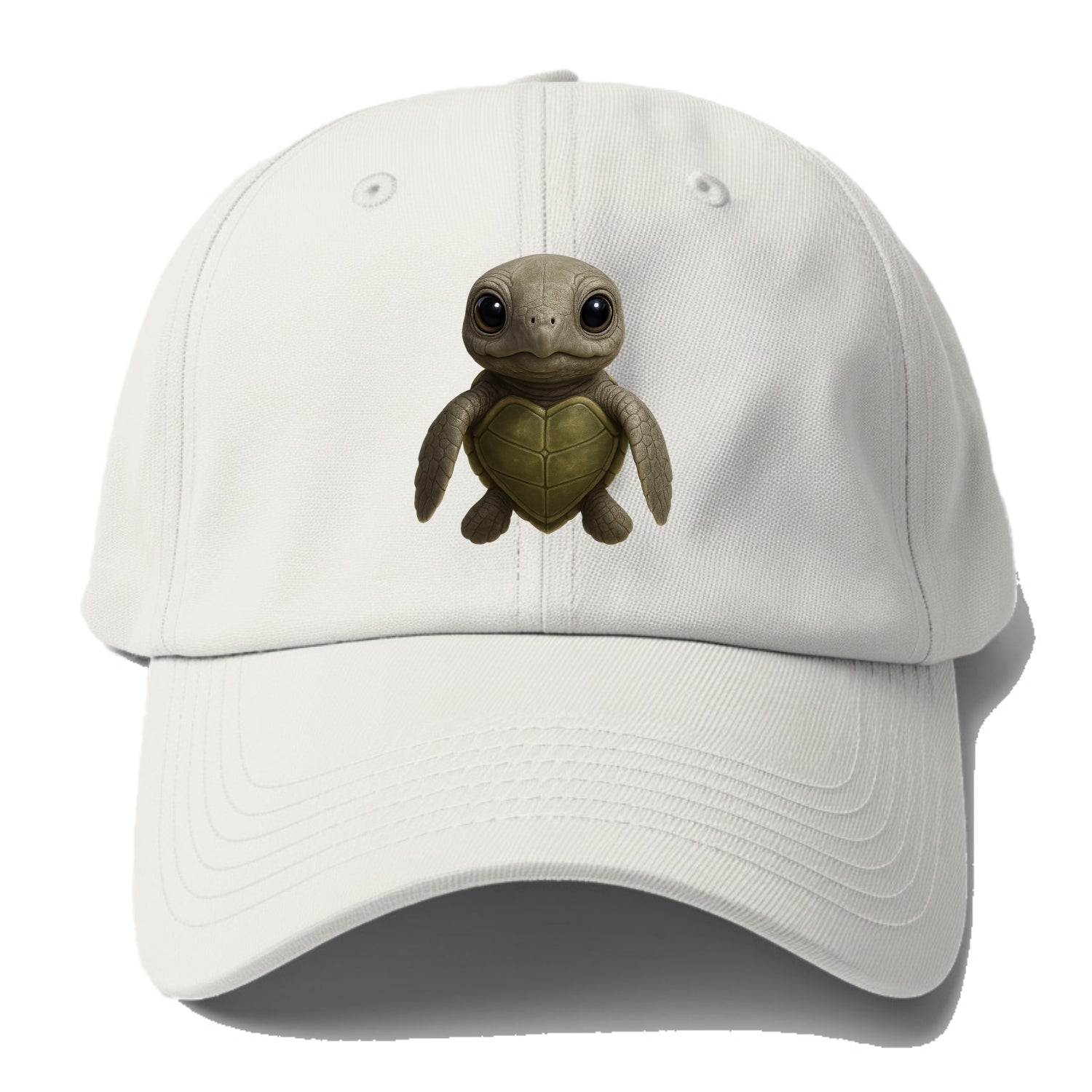 Baby Olive Ridley Turtle - olive green shell, heart-shaped carapace, bright eyes, - Baseball Cap - Off White