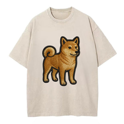 Shiba Inu - Trendy Japanese dog logo wit - Vintage T-shirt - Off White