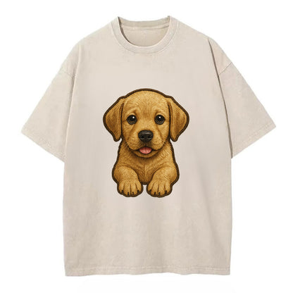 Baby Labrador Retriever Puppy - yellow/black/chocolate, soulful eyes, soft ears, - Vintage T-shirt - Off White