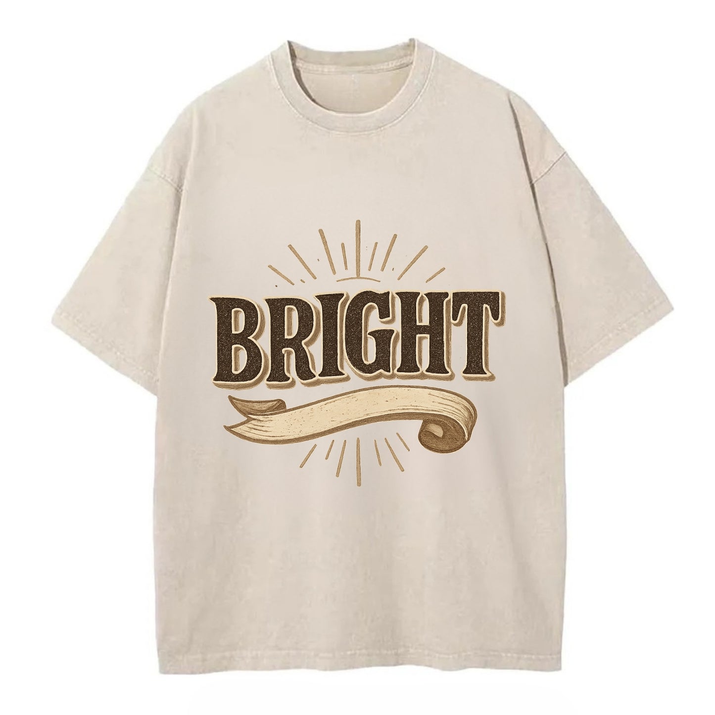 Bold typography design - "BRIGHT" - intelligent, shining - Vintage T-shirt - Off White
