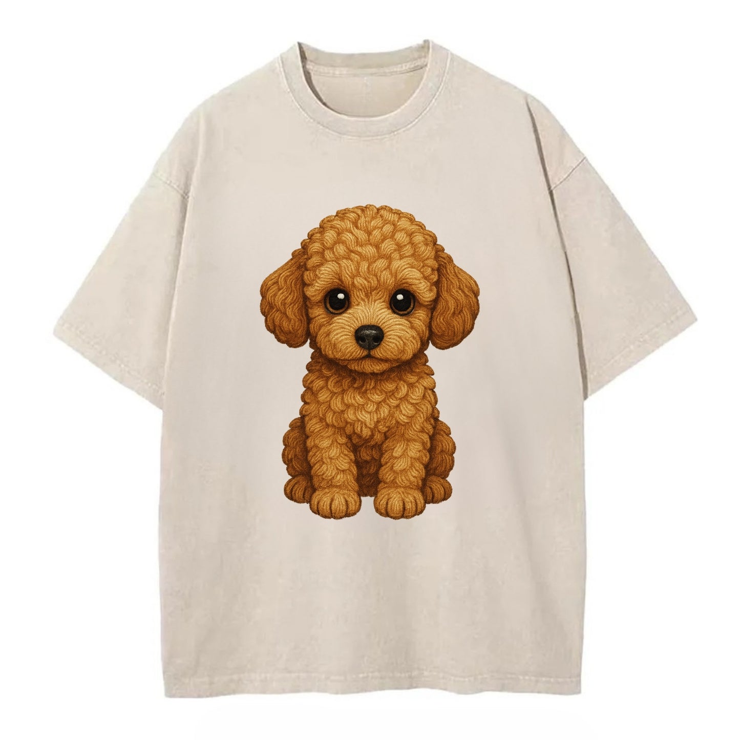 Baby Poodle Puppy - curly fluffy coat, intelligent eyes, elegant snout, - Vintage T-shirt - Off White