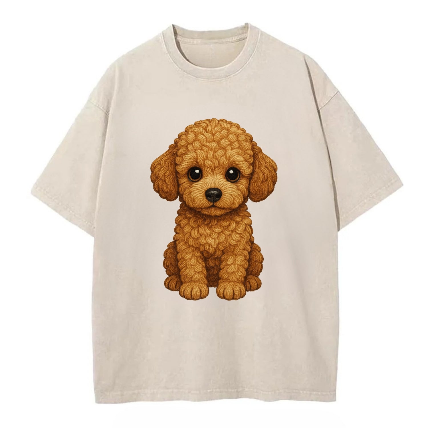 Baby Poodle Puppy - curly fluffy coat, intelligent eyes, elegant snout, - Vintage T-shirt - Off White