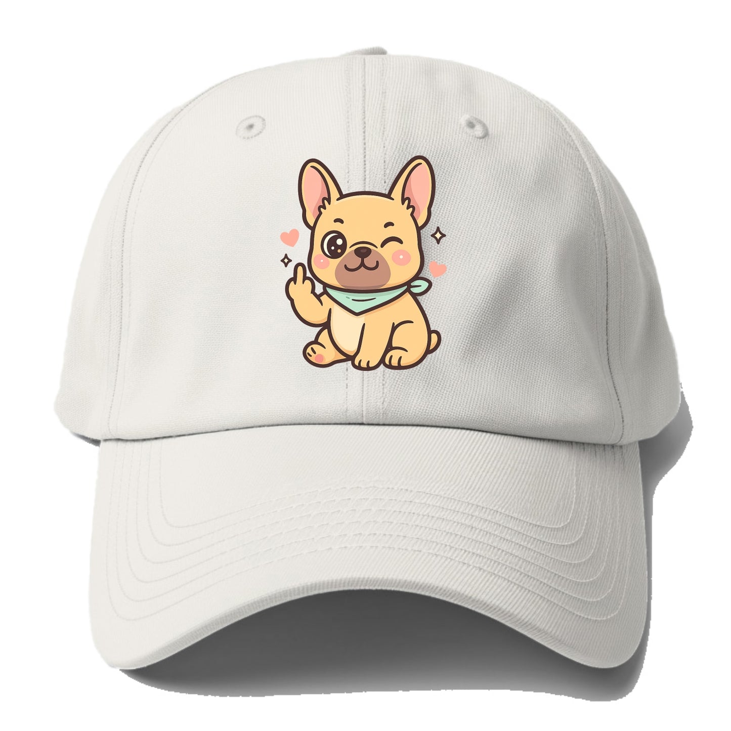 French Bulldog sitting with bat ears up, strong paw with sass - Baseball Cap - Off White