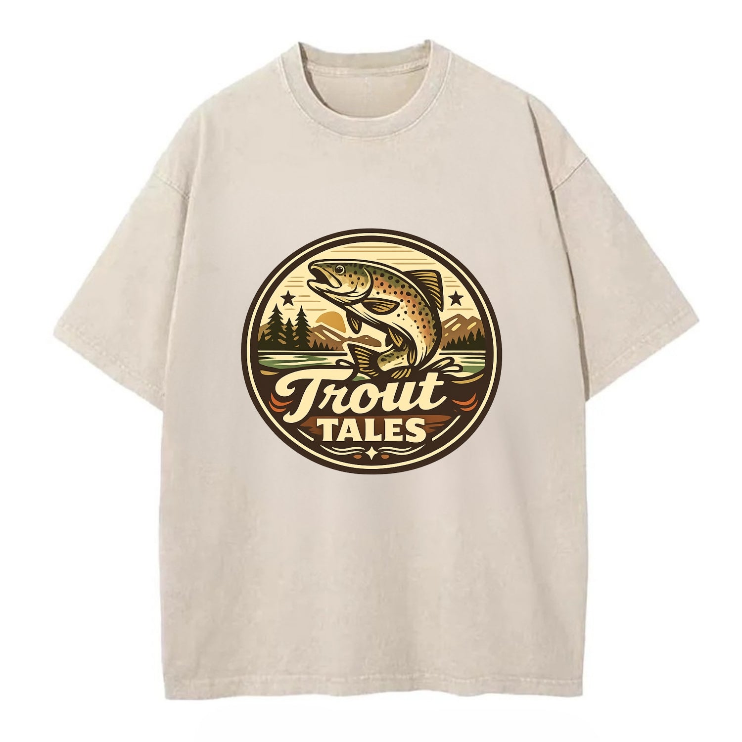 Trout Tales Adventure Emblem - Vintage T-shirt - Off White