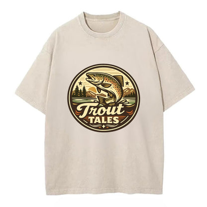 Trout Tales Adventure Emblem - Vintage T-shirt - Off White