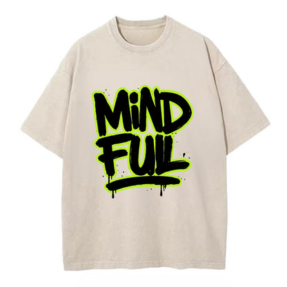 Bold typography design - "MINDFUL" - present awareness, conscious living - Vintage T-shirt - Off White