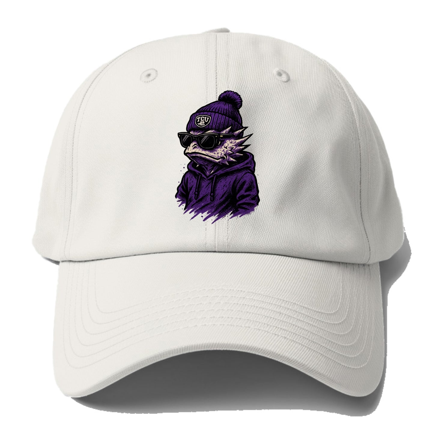 Fort Worth Horned Frog wearing TCU beanie with frog patch - Baseball Cap - Off White