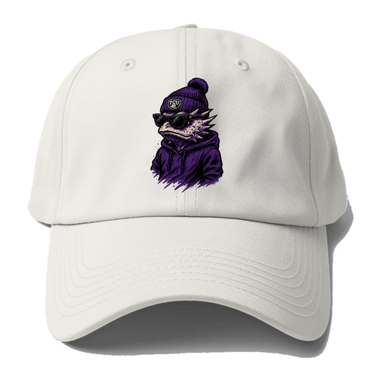 Fort Worth Horned Frog wearing TCU beanie with frog patch - Baseball Cap - Off White