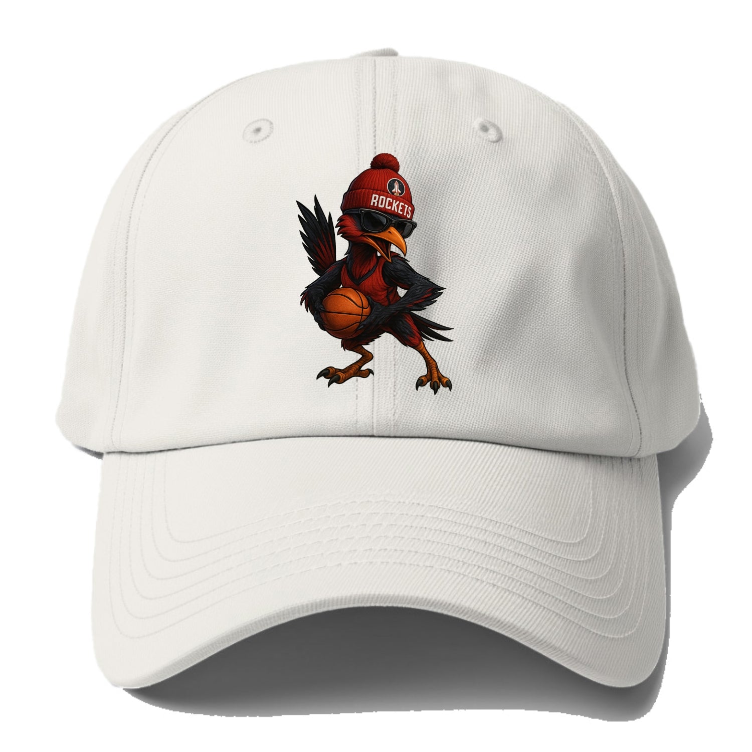 Houston Roadrunner wearing Rockets beanie with launch pad patch and wayfarer - Baseball Cap - Off White