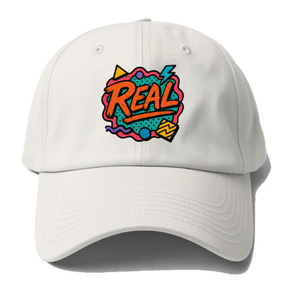 Imperfect brush strokes spelling "Real" - authenticity over - Baseball Cap For Big Heads - Off White
