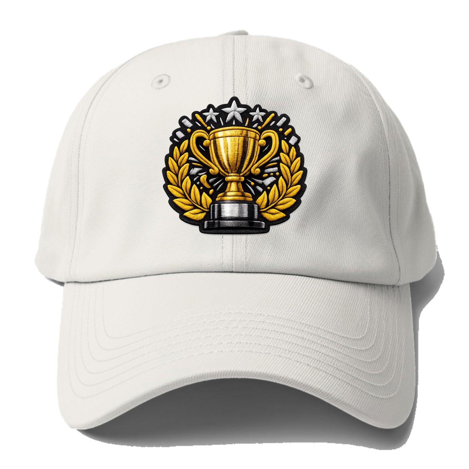 Embroidered patch design - CHAMPIONSHIP TROPHY - golden trophy cup - Baseball Cap For Big Heads - Off White