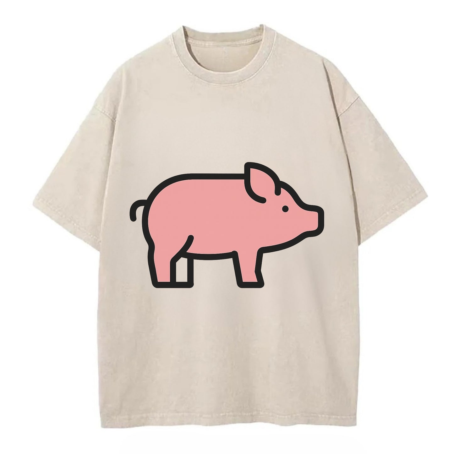 Pig - Pink farm pig flat side profile - Vintage T-shirt - Off White