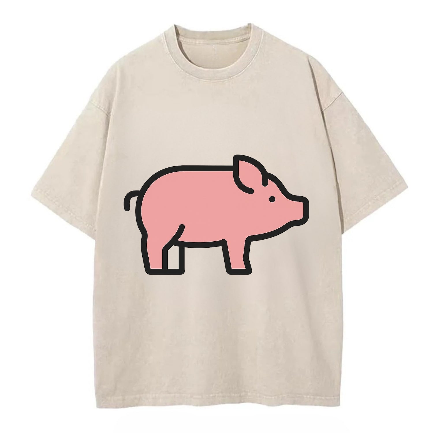 Pig - Pink farm pig flat side profile - Vintage T-shirt - Off White