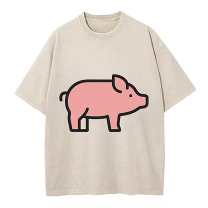 Pig - Pink farm pig flat side profile - Vintage T-shirt - Off White