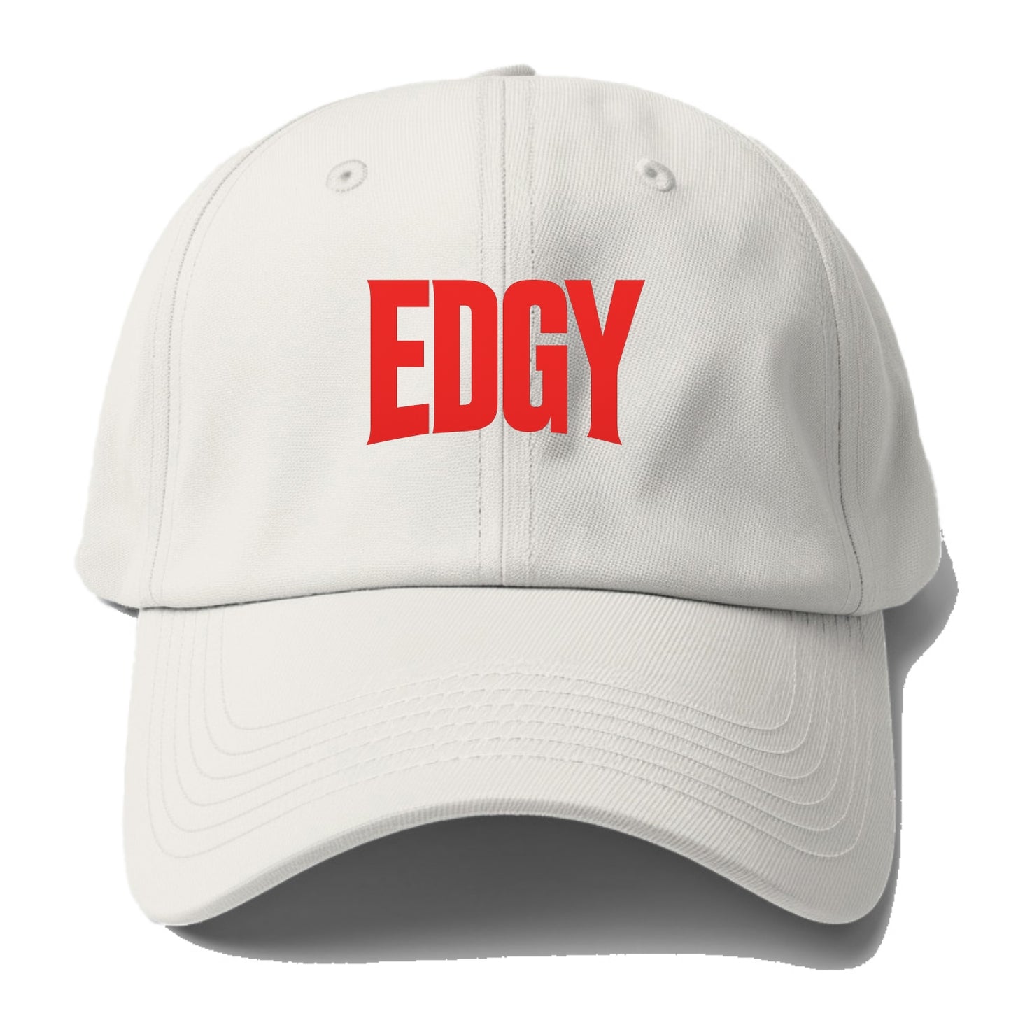 Bold typography design - "EDGY" - pushing boundaries, unconventional - Baseball Cap - Off White
