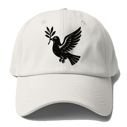 Dove carrying olive branch - peace movement ink painting - Baseball Cap - Off White