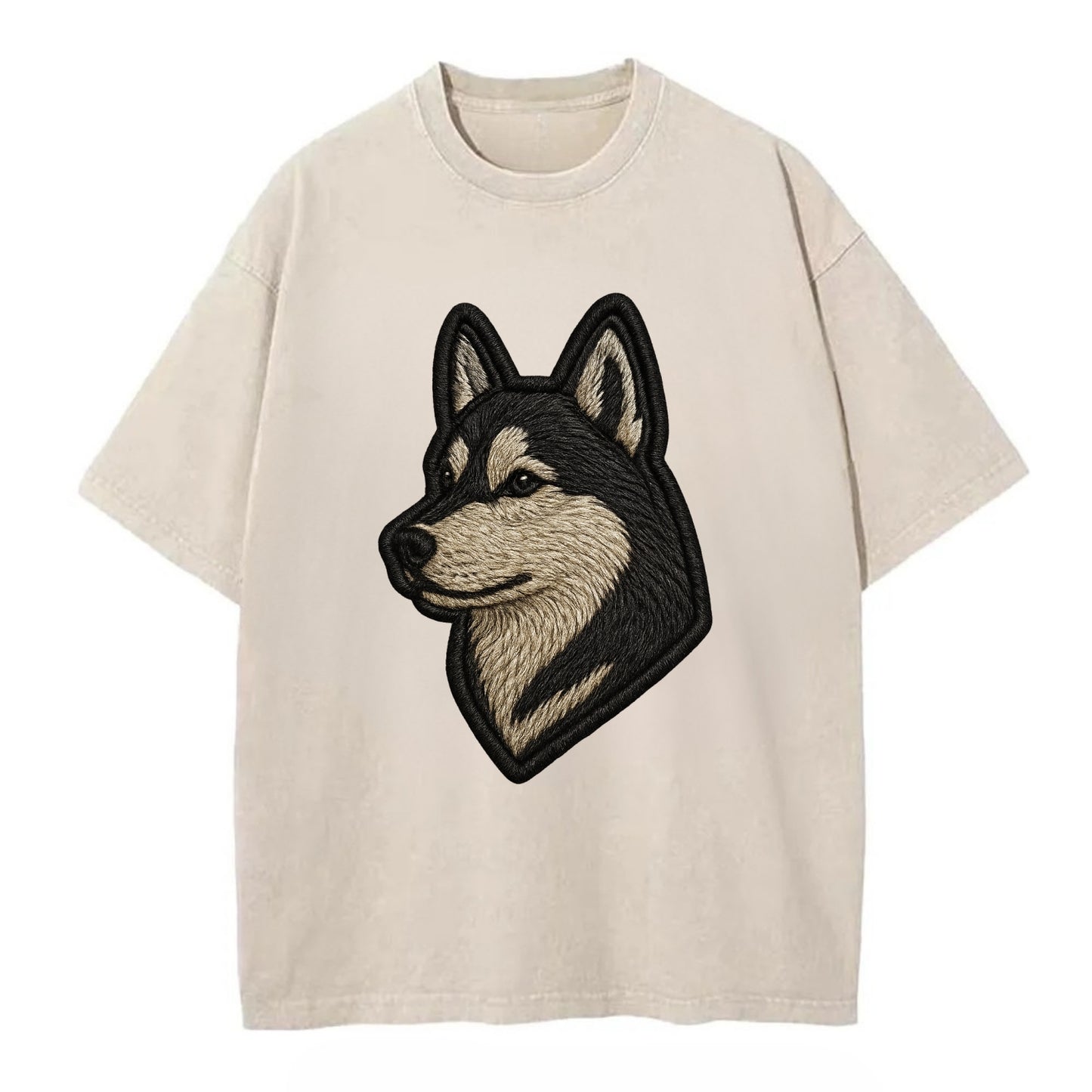 Siberian Husky - Contemporary wolf-like - Vintage T-shirt - Off White