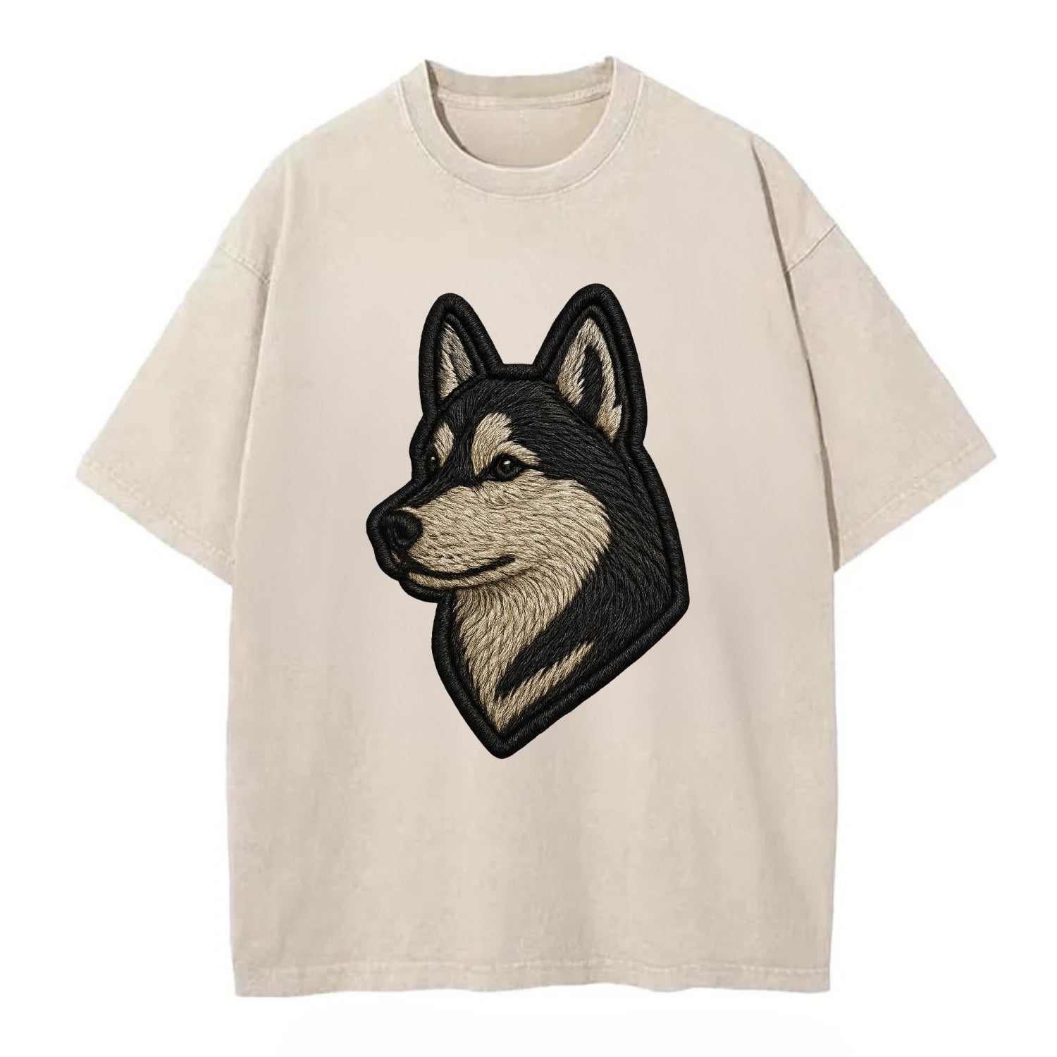 Siberian Husky - Contemporary wolf-like - Vintage T-shirt - Off White