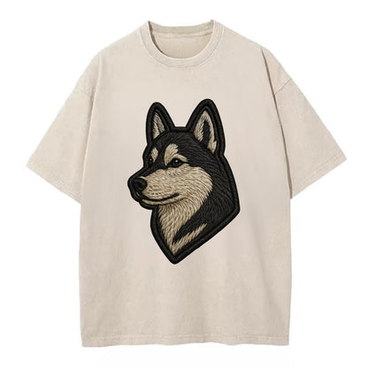Siberian Husky - Contemporary wolf-like - Vintage T-shirt - Off White