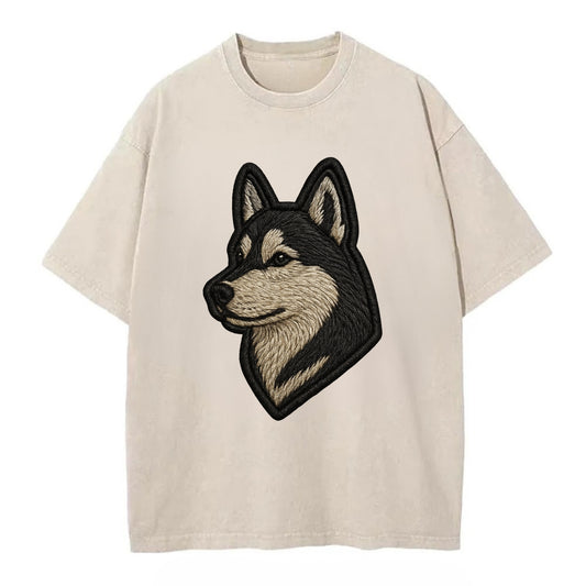 Siberian Husky - Contemporary wolf-like - Vintage T-shirt - Off White
