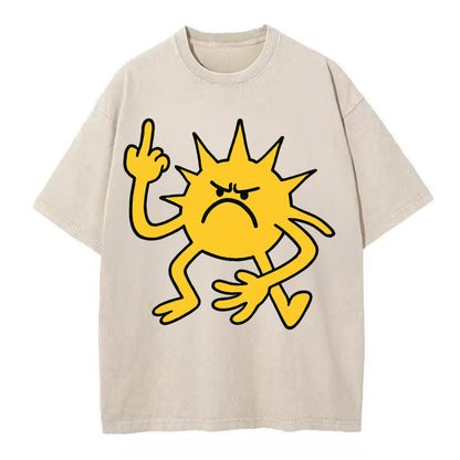 MORNINGS ARE PUNISHMENT | Grumpy sun with middle finger - Vintage T-shirt - Off White