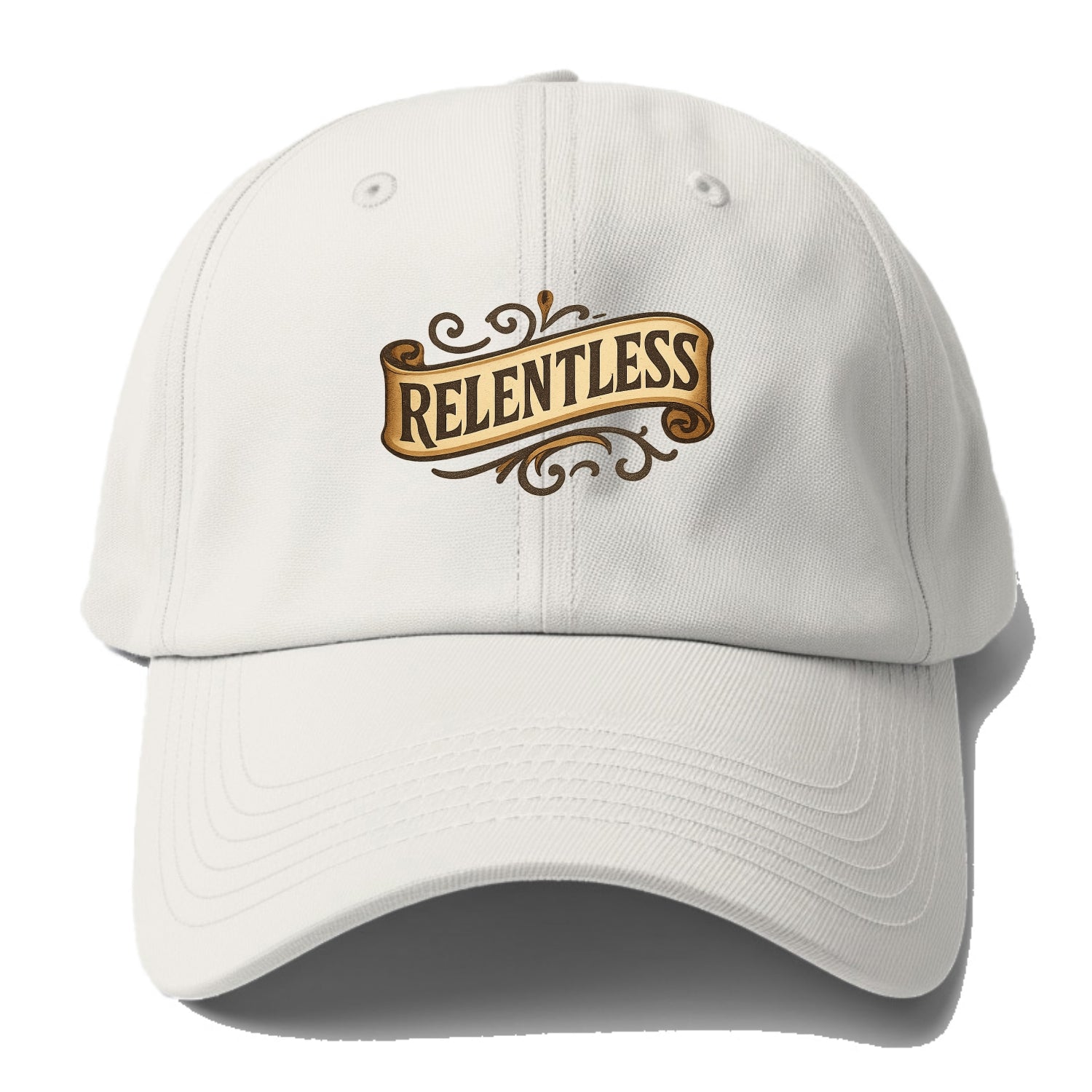Bold typography design - "RELENTLESS" - never giving up, persistent - Baseball Cap For Big Heads - Off White