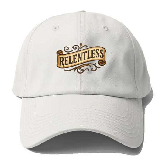 Bold typography design - "RELENTLESS" - never giving up, persistent - Baseball Cap For Big Heads - Off White