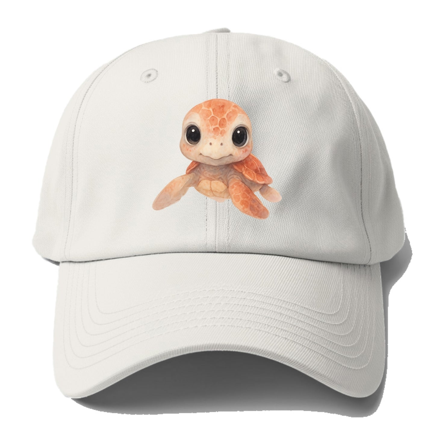 Baby Loggerhead Turtle - reddish-brown shell, big round dark eyes, chunky head, - Baseball Cap - Off White