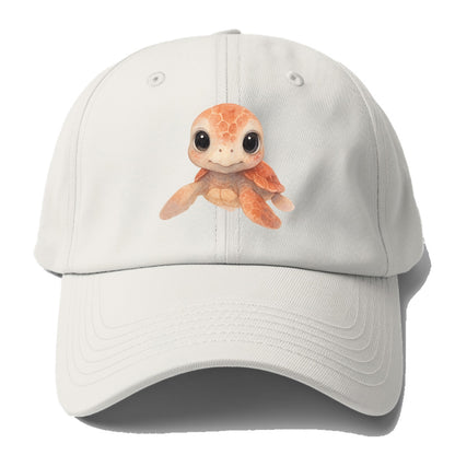 Baby Loggerhead Turtle - reddish-brown shell, big round dark eyes, chunky head, - Baseball Cap - Off White