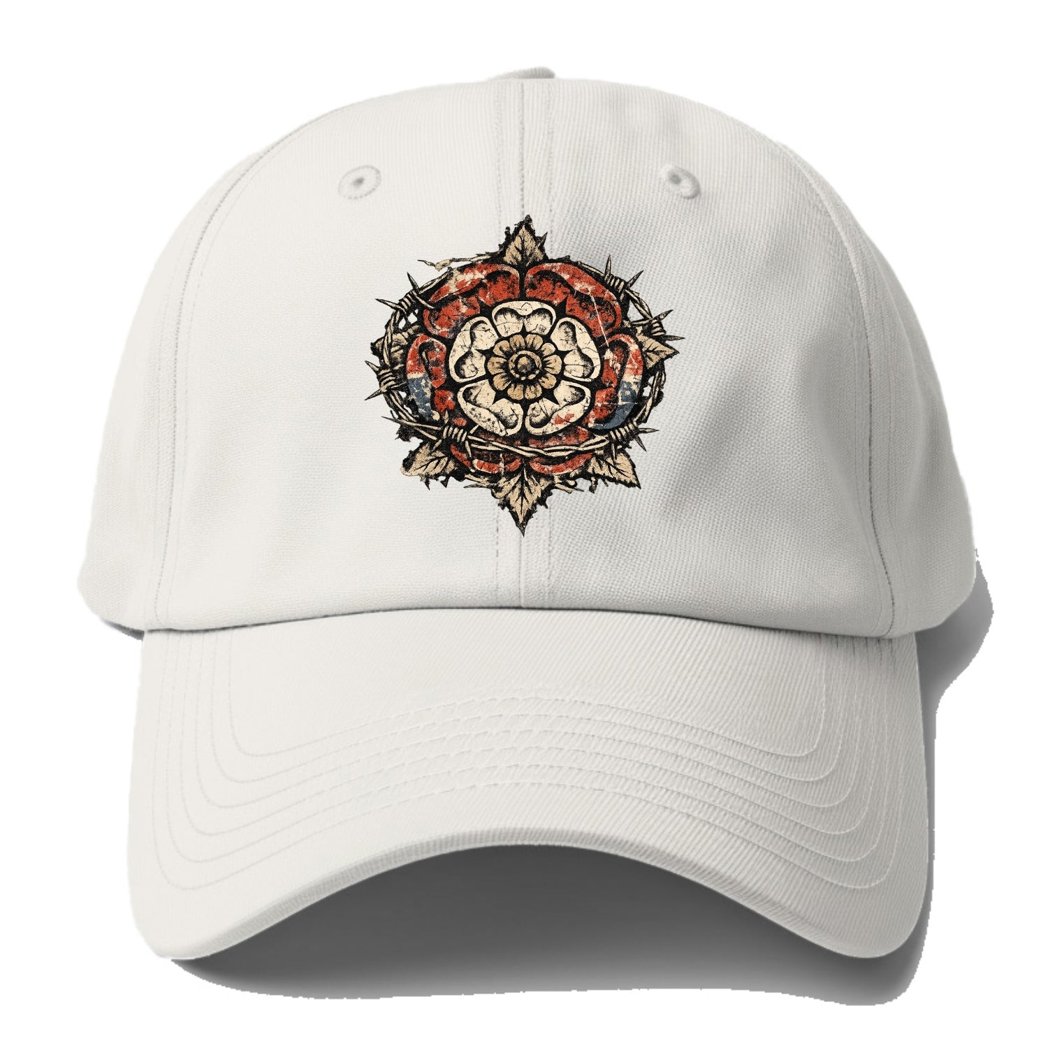 THORNED ROSE | Tudor rose with thorns | Barbed wire integration | - Baseball Cap For Big Heads - Off White