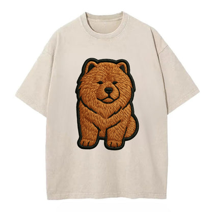 Chow Chow - Trendy lion-mane design with - Vintage T-shirt - Off White