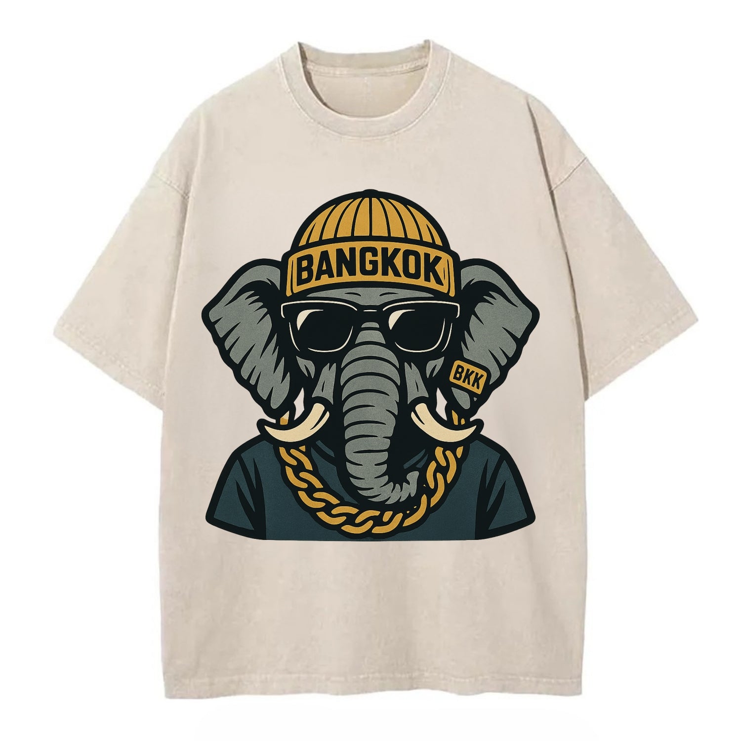 Bangkok Elephant - Vintage T-shirt - Off White