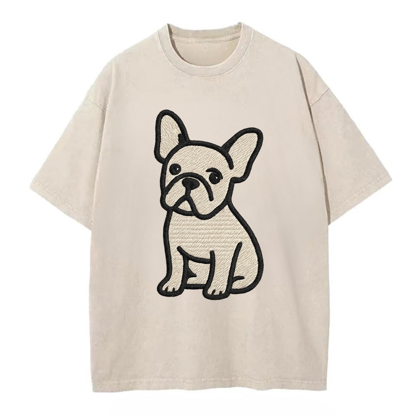 French Bulldog - Head tilt one ear up - Vintage T-shirt - Off White
