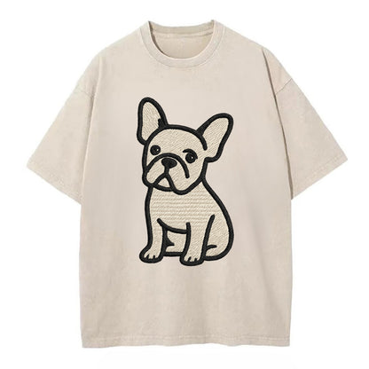 French Bulldog - Head tilt one ear up - Vintage T-shirt - Off White