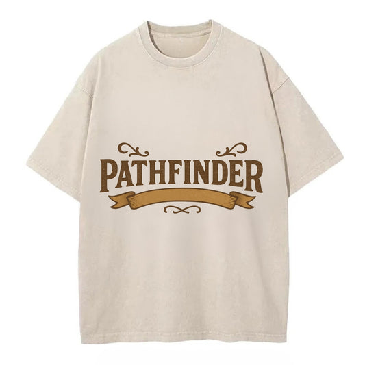 Bold typography design - "PATHFINDER" - finding the way, leading others - Vintage T-shirt - Off White