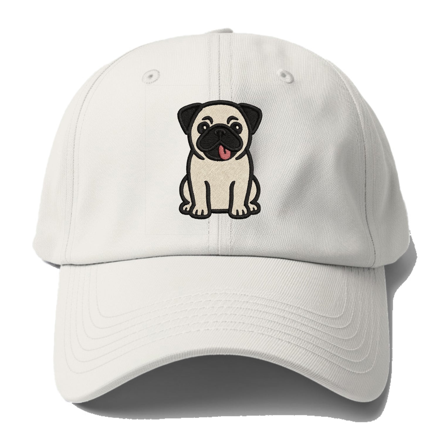 Pug - Tilted head with tongue out - Base Baseball Cap For Big Heads - Off White
