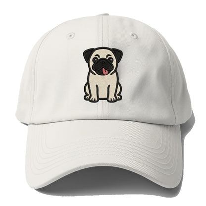 Pug - Tilted head with tongue out - Base Baseball Cap For Big Heads - Off White